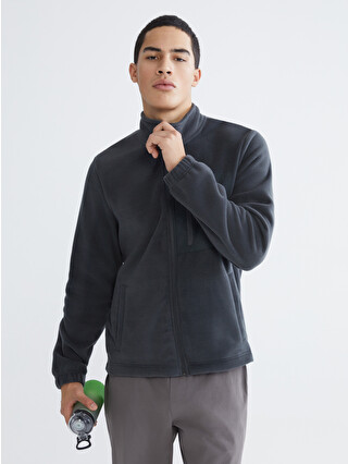 XSIDE ACTIVE Gri Dik Yaka Erkek Fermuarlı Sweatshirt - W5NE96Z8