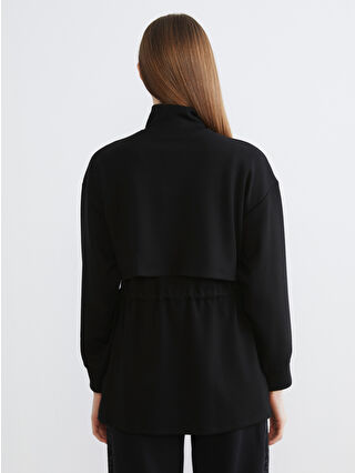 LCW Modest Siyah Dik Yaka Oversize Kadın Fermuarlı Sweatshirt