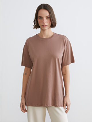 KOOR SPORT Bisiklet Yaka Baskılı Oversize Kadın Spor Tişört