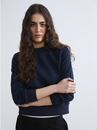 Natuvera Lacivert Bisiklet Yaka Kadın Sweatshirt - W5ON57Z8-ZZU | LCW