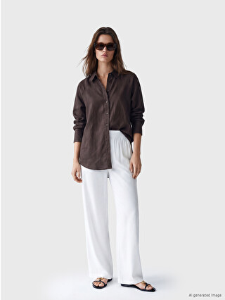 LCW Modest Beyaz Beli Lastikli Geniş Paça Kadın Pantolon