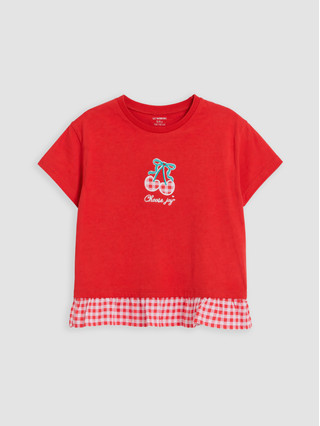 LCW Kids Kırmızı Nakışlı Standart & Regular Kısa Kollu Kız Çocuk