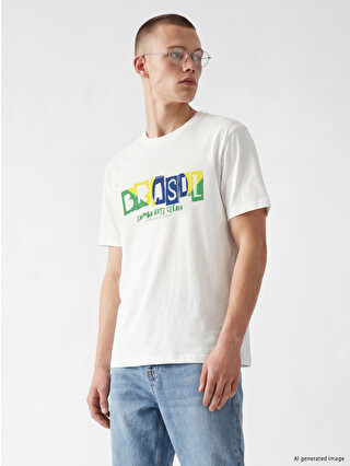 XSIDE Crew Neck Brazil Printed Men's T-Shirt - S6QJ74Z8-R9J | LC