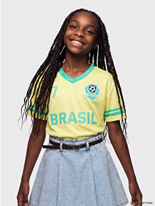 LCW Kids Brazil Printed Girls' Jersey T-shirt - S6QN32Z4-FPR | LC