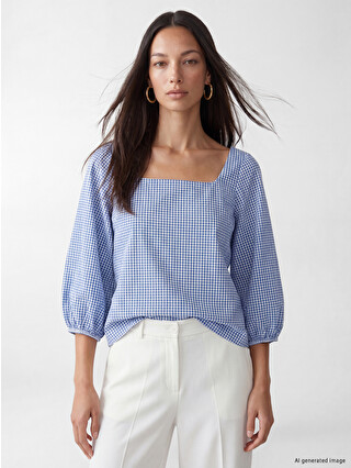 LCW EVERYDAY Square Neck Plaid Blouse - S6RH86Z8-LLC | LC Waikiki
