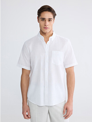 LCWAIKIKI Classic Beyaz Regular Fit Keten Karışımlı Erkek Gömlek