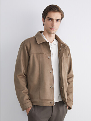 LCW Vision Relaxed Fit Collared Neck Suede Men's Coat - S63170Z8