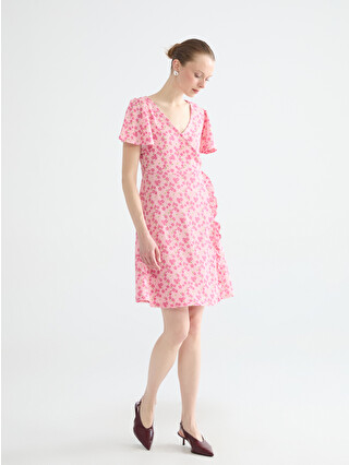 LCW Comfort Double Breasted Collar Floral Mini Dress - S65460Z8