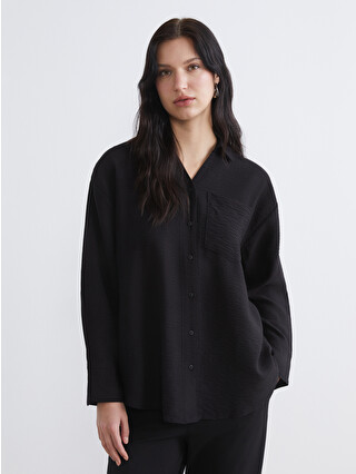 ARCHIVIO レディース ブラック シャツ 40 LCW Comfort Textured Women's Shirt - S65466Z8-CVL | LC Waikiki