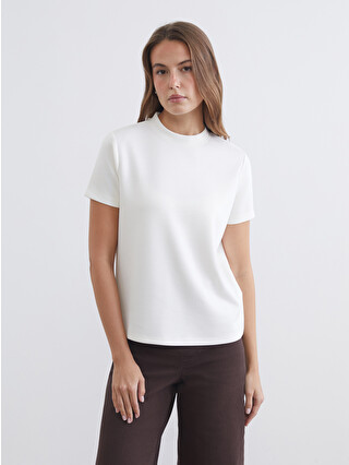 LCW Comfort Soft Touch Women's Tee with a Stand-Up Collar
