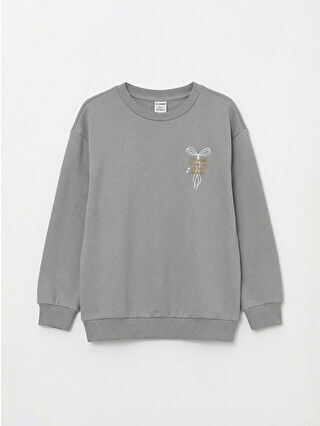 LCW Kids Gri Bisiklet Yaka Baskılı Kız Çocuk Sweatshirt - S69385Z4