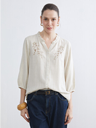 LCW Grace Frilled Collar Striped Women's Shirt - S69542Z8-ELZ | LC