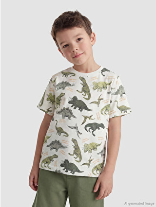 LCW Kids Ekru Dinozor Baskılı Erkek Çocuk Tişört ve Şort