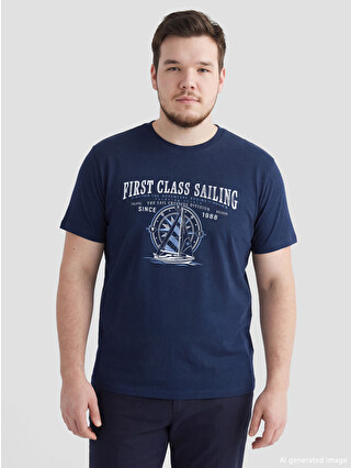 deres デレス first class T shirt NAVY ネイビー LCWAIKIKI Classic Crew Neck Printed Jersey Men's T-Shirt