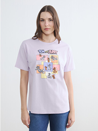 LCW Comfort Bisiklet Yaka Tom & Jerry Baskılı Kadın Tişört