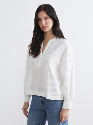 LCW Comfort Notch Neck Striped Blouse - S6AS65Z8-R9J | LC Waikiki