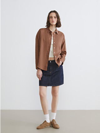 XSIDE Oversize Linen Women's Shirt - S6BK51Z8-PS7 | LC Waikiki