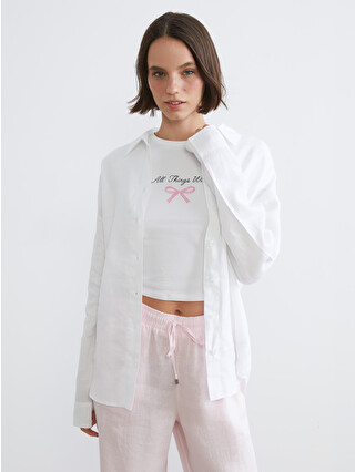 XSIDE Oversize Linen Women's Shirt - S6BK51Z8-Q6K | LC Waikiki