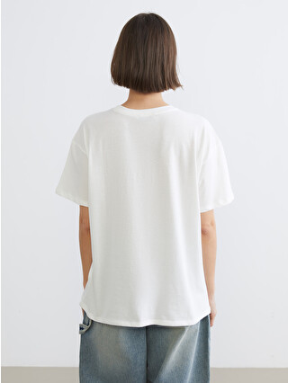 イフシックスワズナイン⭐︎ミニマム　ホワイト XSIDE Nyc Print Crew Neck Women's T-shirt - S6BN56Z8-R9J | LC Waikiki