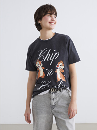 VL様 XSIDE Bisiklet Yaka Chip and Dale Baskılı Kadın Tişört - S6BQ81Z8