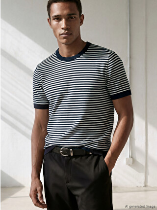 LCW Vision Crew Neck Striped Short Sleeve Men's Knitwear Sweater