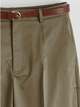 LCW Vision Women's Carrot Fit Pleated Fabric Trousers With Belt At