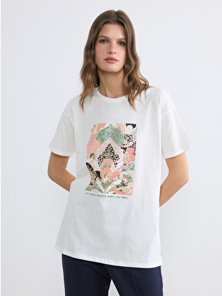 333k ホワイト Tシャツ S LCW EVERYDAY Crew Neck Printed Women's T-Shirt - S6CM22Z8-R9J | LC