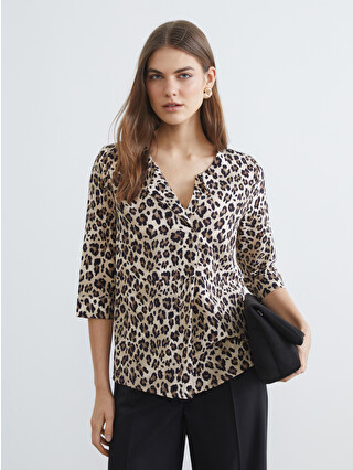LCW STUDIO Leopard Print Blouse With An Asymmetric Neckline