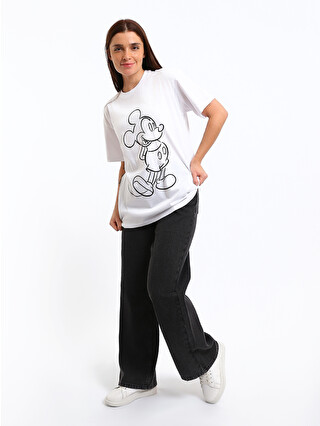 XSIDE Bisiklet Yaka Mickey Mouse Baskılı Kadın Tişört - S6ER58Z8