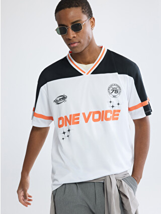 XSIDE Oversize Printed V Neck Men's T-shirt - S6FH90Z8-R9J | LC