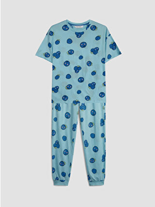 لون أزرق باهت مطبوع