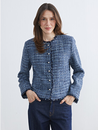 LCW STUDIO Round Neck Plaid Women's Tweed Jacket - S6G467Z8-LN6
