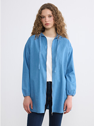 LCW Modest İndigo Kapüşonlu Kadın Jean Tunik - S6G534Z8-507 | LCW