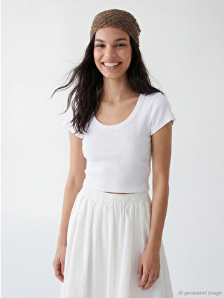 XSIDE U Neck Ribbed Women's Crop Top - S6GA42Z8-Q6K | LC Waikiki