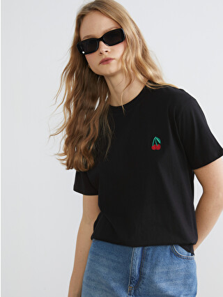 XSIDE Crew Neck Cherry Embroidered Women's T-shirt - S6GA55Z8-CVL