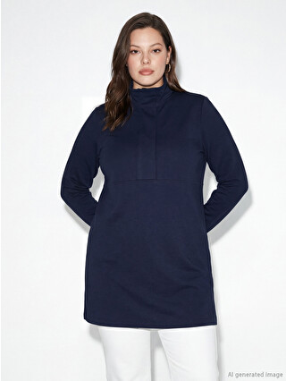 LCW Modest Lacivert Dik Yaka Soft Touch Kadın Sweatshirt Tunik