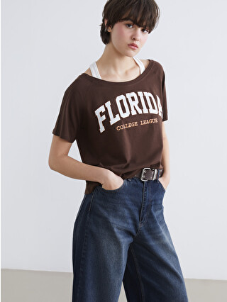 XSIDE Slash Neck Michigan Printed Women's T-Shirt - S6GD60Z8-8XJ