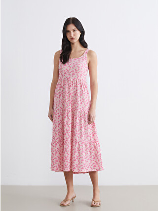 LCW Comfort Women's U Neck Floral Layered Dress - S6GG35Z8-LT9