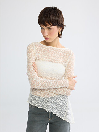 LCW Vision Crew Neck Lace Blouse - S6GN54Z8-R9J | LC Waikiki