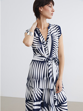 LCW Vision Notch Neck Patterned Women's Sash Layered Dress