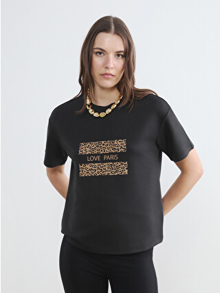 V.A.I SEX & RELIGION Tシャツ Lサイズ 黒 LCW Comfort Paris Baskılı Soft Touch Kadın Tişört - S6HY92Z8-CVL