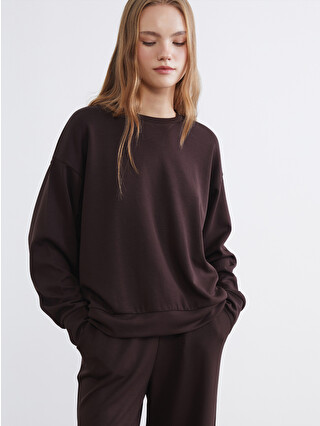 XSIDE Kahverengi Bisiklet Yaka Soft Touch Kadın Sweatshirt