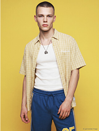 トップス echeveria viscose linen work shirts OVY XSIDE Loose Fit Embroidered Men's Shirt - S6IV57Z8-LQ2 | LC Waikiki
