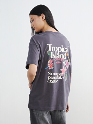 LCW Vision Printed Oversize 100% Cotton Women's T-shirt - S6J203Z8