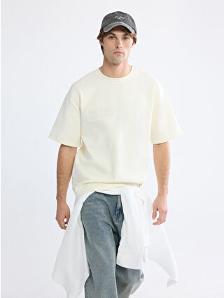 XSIDE Ekru Bisiklet Yaka Baskılı Erkek Tişört - S6JC50Z8-FDJ | LCW