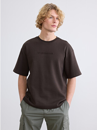 【新品タグ付】deres Étoile shirt ダークブラウン XSIDE Crew Neck Printed Man T-shirt - S6JC52Z8-35G | LC Waikiki