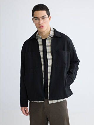 XSIDE Siyah Loose Fit Erkek Gabardin Gömlek Ceket - S6JP33Z8-RQL | LCW