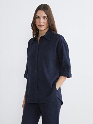 LCW Comfort Dokulu Oversize Müslin Kadın Gömlek - S6K822Z8-HEL