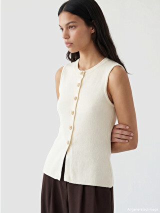XSIDE Women's Ribbed Crew Neck Knit Vest - S6KB72Z8-YSB | LC Waikiki