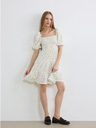 XSIDE Floral Balloon Sleeve Ruched Mini Dress - S6KC25Z8-LUG | LC